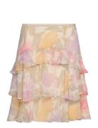 Floral Crinkle Georgette Tiered Skirt Kort Nederdel Pink Lauren Ralph ...