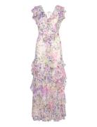 Floral Ruffle-Trim Georgette Gown Maxikjole Festkjole Multi/patterned ...