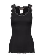 Silk Top Regular W/Vintage Lace Tops T-shirts & Tops Sleeveless Black ...