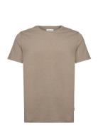 Mouliné O-Neck Tee S/S Tops T-Kortærmet Skjorte Brown Lindbergh