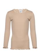 Beatha Silk T-Shirt W/ Lace Tops T-shirts Long-sleeved T-Skjorte Beige...
