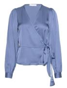 2Nd Harlow - Fluid Satin Tops Blouses Long-sleeved Blue 2NDDAY