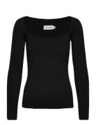Rib Square-Neck Sweater Ls Tops T-shirts & Tops Long-sleeved Black Cal...