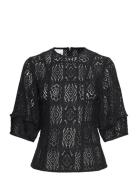 Cordelia - Cotton Crochet Lace Tops Blouses Short-sleeved Black Day Bi...