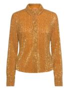 Daya, 1829 Sequins Jersey Tops Shirts Long-sleeved Gold STINE GOYA