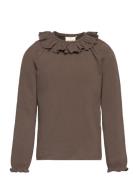 Blouse Ls Collar Tops T-shirts Long-sleeved T-Skjorte Brown En Fant