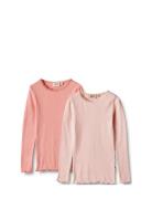 2 Rib T-Shirt L/S Reese Tops T-shirts Long-sleeved T-Skjorte Pink Whea...