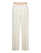 Pleated Trousers With Turn-Up Waist Bottoms Trousers Suitpants Beige M...