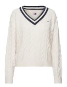 Tjw V-Neck Cable Sweater Tops Knitwear Jumpers White Tommy Jeans