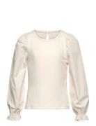Top With Woven Sleeves Tops T-shirts Long-sleeved T-Skjorte Cream Lind...