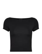 Soft Touch Cropped Boatneck Top Tops T-shirts & Tops Short-sleeved Bla...