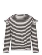 Striped Ruffle Sleeve T-Shirt Tops T-shirts Long-sleeved T-Skjorte Gre...