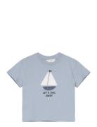 Embroidered Details Print T-Shirt Tops T-Kortærmet Skjorte Blue Mango
