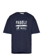 Printed Message T-Shirt Tops T-Kortærmet Skjorte Navy Mango