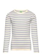 Striped Rib Blouse Tops T-shirts Long-sleeved T-Skjorte Blue FUB
