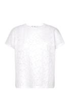 Openwork Cotton-Blend T-Shirt Tops T-shirts & Tops Short-sleeved White...