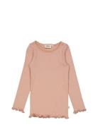Rib T-Shirt Lace Ls Tops T-shirts Long-sleeved T-Skjorte Pink Wheat