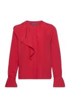 Crepe Light Asymm Frill Shirt Tops Blouses Long-sleeved Red French Con...