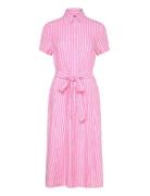 Belted Striped Linen Shirtdress Knælang Kjole Pink Polo Ralph Lauren