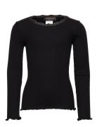 Silk T-Shirt W/ Lace Tops T-shirts Long-sleeved T-Skjorte Black Rosemu...