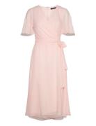Belted Georgette Dress Knælang Kjole Pink Lauren Ralph Lauren