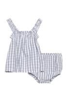 Gingham-Check Dress And Frog Sets Sets With Short-sleeved T-shirt Blue...