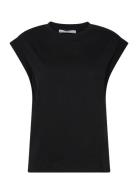 Rounded Neck Cotton T-Shirt Tops T-shirts & Tops Short-sleeved Black M...