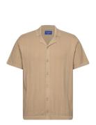 Jorvalencia Structure Knit Ss Polo Sn Tops Shirts Short-sleeved Beige ...