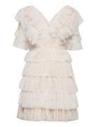 Sky V-Neck Frill Mini Lace Dress Designers Short Dress White Malina