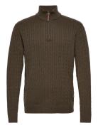 1/2 Zip Cable Knit Tops Knitwear Half Zip Jumpers Khaki Green Lindberg...