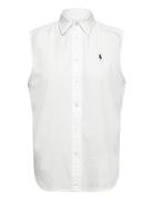 Cotton Oxford Sleeveless Shirt Tops Shirts Short-sleeved White Polo Ra...