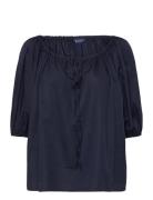Gathered Blouse Tops Blouses Long-sleeved Blue GANT