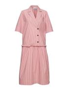 Stripe Cotton Blazer Dress Knælang Kjole Pink Ganni