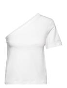 Smooth Cotton Shoulder Top Tops T-shirts & Tops Short-sleeved White Ca...