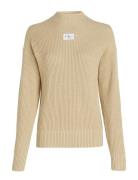 Woven Label Loose Sweater Tops Knitwear Jumpers Beige Calvin Klein Jea...
