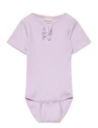 Body Ss Rib Bodies Short-sleeved Purple Minymo