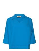 Cally Leia Blouse Tops Blouses Long-sleeved Blue MOS MOSH