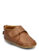 Leather Slippers With Velcro Slippers Hjemmesko Brown Melton