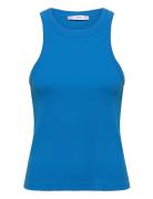 Ribbed Cotton-Blend Top Tops T-shirts & Tops Sleeveless Blue Mango