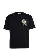 Embroidered Night Flower T-Shirt Tops T-Kortærmet Skjorte Black Calvin...