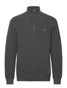 Textured Cotton H-Zip Tops Knitwear Half Zip Jumpers Grey GANT