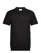 S/S Polo Knit Tops Knitwear Short Sleeve Knitted Polos Black Lindbergh