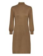 Mersin Highneck Knit Dress Knælang Kjole Brown Minus