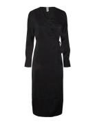 Yaspella Ls Wrap Midi Dress S. Noos Knælang Kjole Black YAS