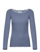 Organic T-Shirt W/Lace Tops T-shirts & Tops Long-sleeved Blue Rosemund...
