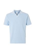 Slhadley Waffle Ss Polo Tops Polos Short-sleeved Blue Selected Homme