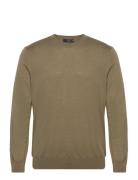 Merino Wool Washable Sweater Tops Knitwear Round Necks Khaki Green Man...