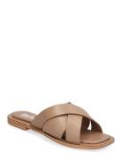 Biajudy Slide Smooth Leather Flade Sandaler Beige Bianco