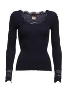 Silk T-Shirt W/ Lace Tops T-shirts & Tops Long-sleeved Black Rosemunde