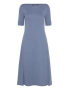 Stretch Cotton Midi Dress Knælang Kjole Blue Lauren Ralph Lauren